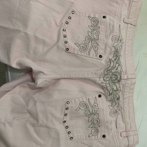 Blush - pale pink, embroidered Size 14 low rise and flare leg jeans- Size 14 - Picture 2 of 4